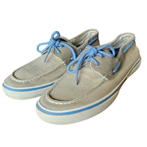 Sperry Top Sider Khaki Beige Canvas Boat Shoes Sail Preppy Academia Ocean 11M - Picture 1 of 16